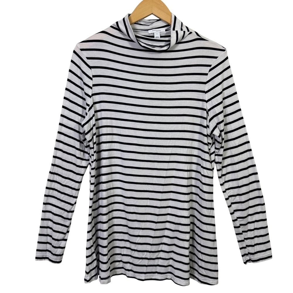 Daily Ritual Womens Medium Striped Mock Neck Long Sleeve Top White‎ Black